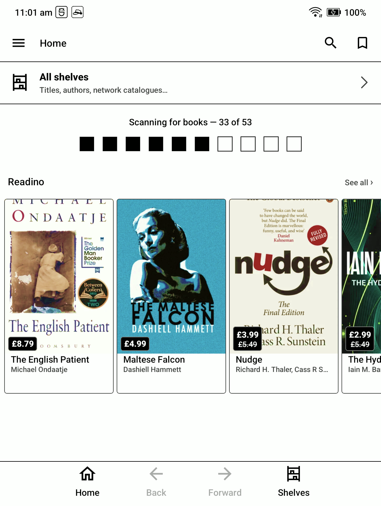 DinoReader scanning configured folders for books
