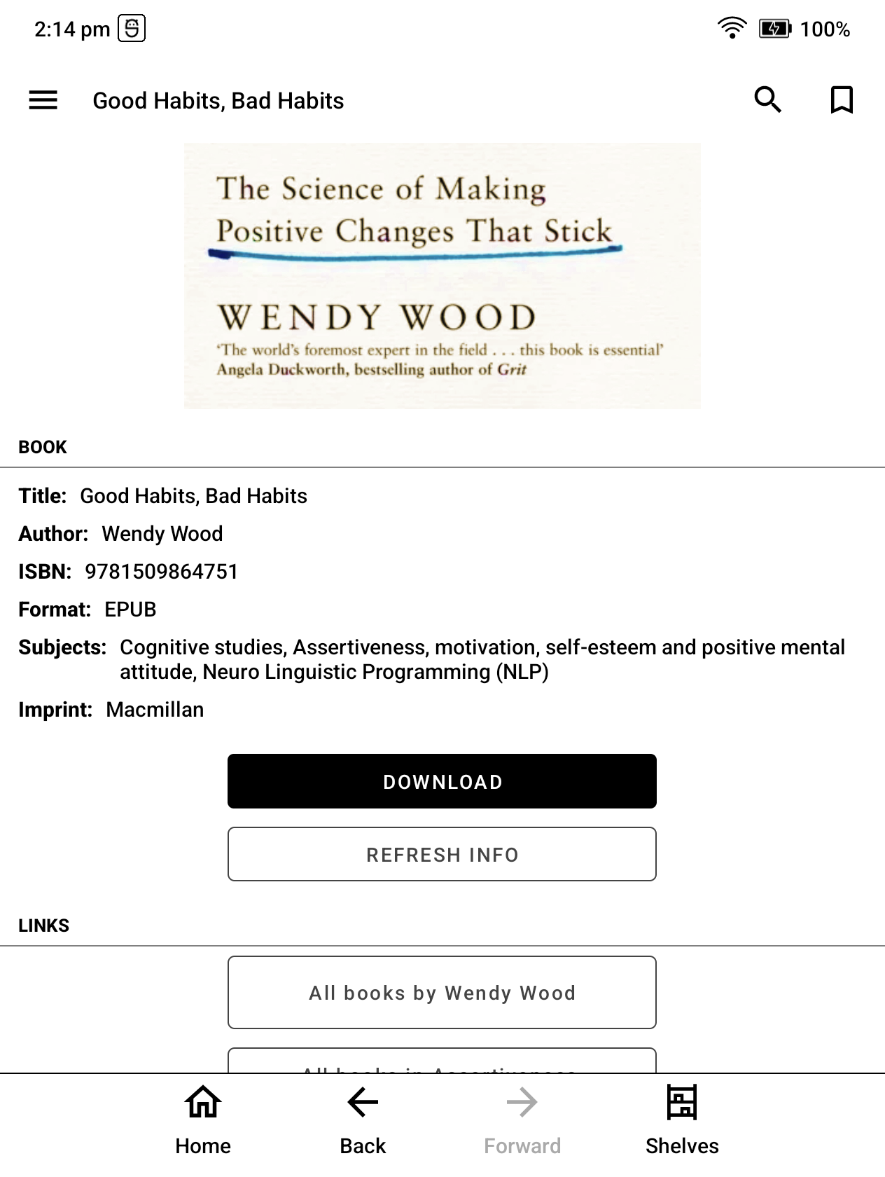 Purchased Readino book page in DinoReader with a Download button