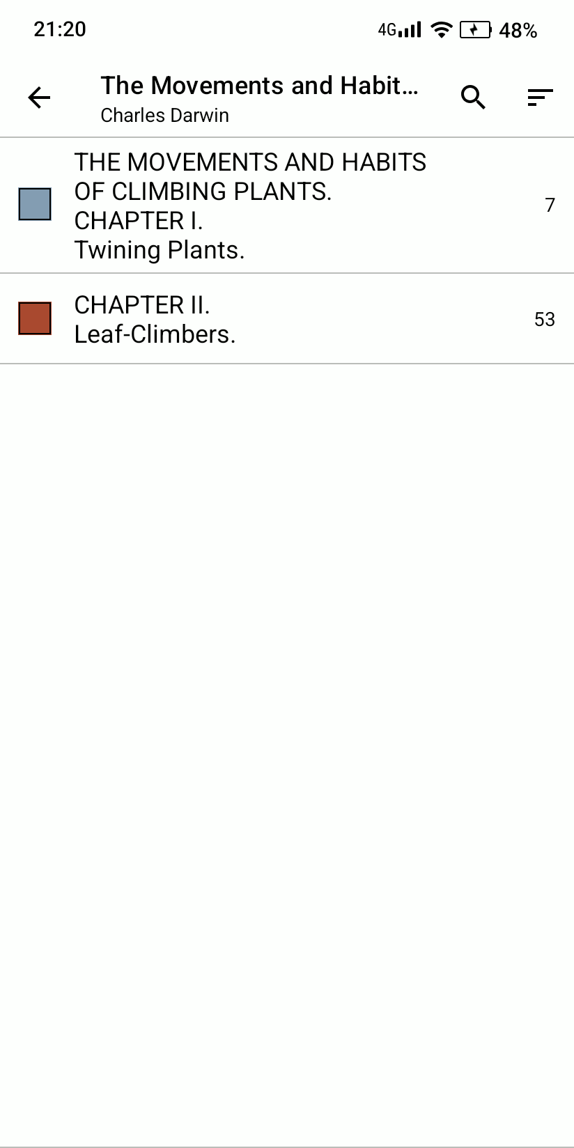 DinoReader full-screen Bookmarks list on a phone