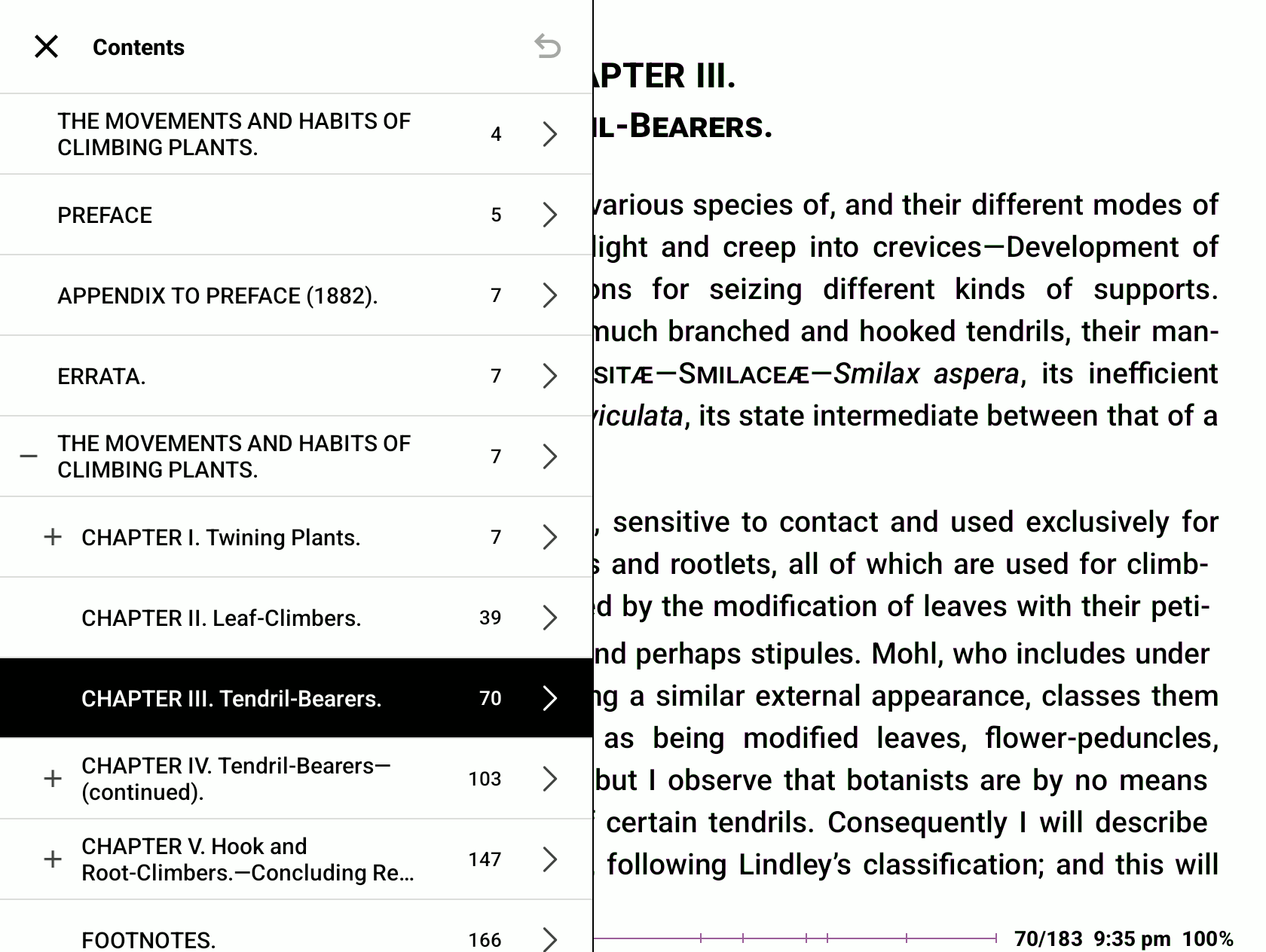 DinoReader Contents panel beside the reading page on a Color Go 7 tablet